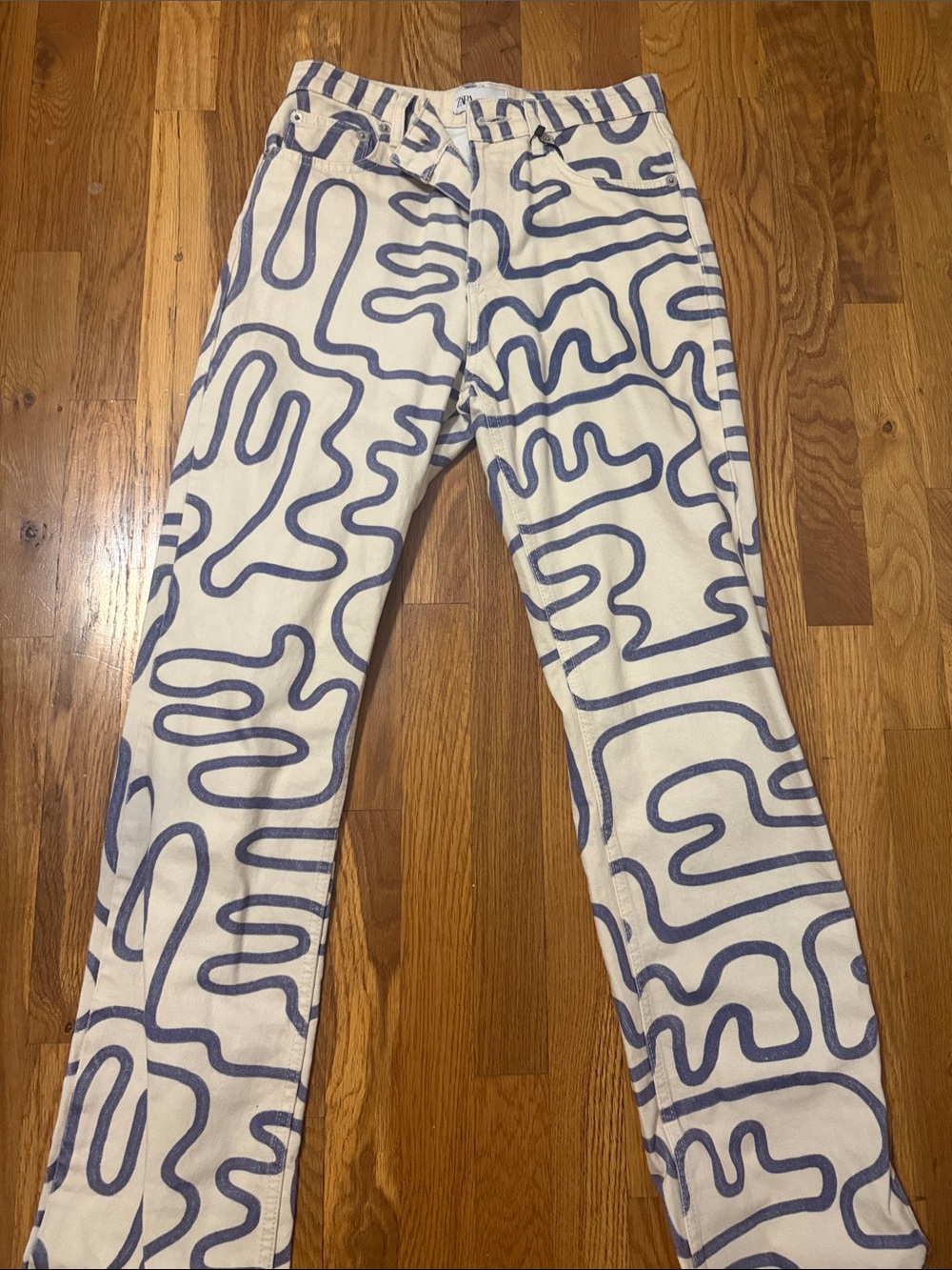 Zara Blue Scribble Print Trousers